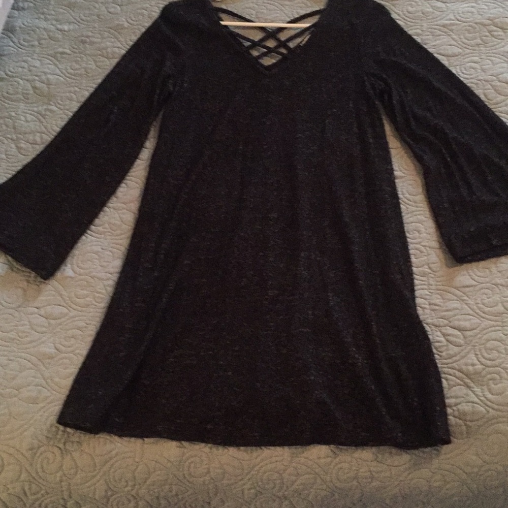 Heather Black flare sleeve tunic dress